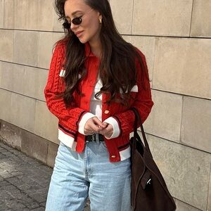 Sandro Idriss Colorblock Cable Knit Wool Cardigan